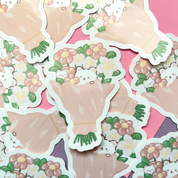 Cute Bouquet Sticker | Weatherproof Glossy Die-Cut Sticker | Waterbottle Stickers | Laptop Stickers