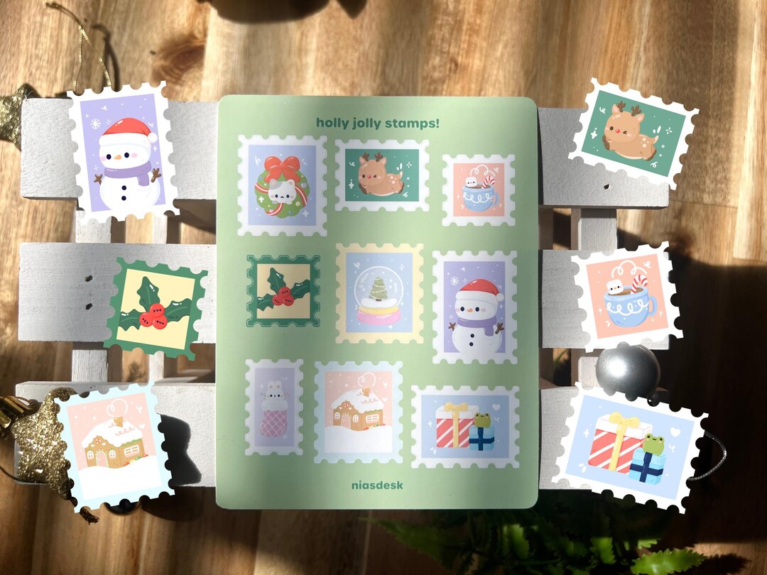 Holly Jolly Stamps Sticker Sheet | Cute Holiday Stickers | Christmas ...
