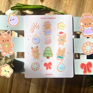 Merry Cookies | Cute Food Stickers | Christmas Stickers | Kawaii Sticker Sheet | Bullet Journal | Holiday Themed Art