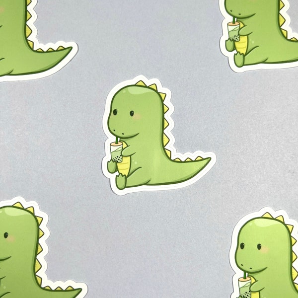 Matcha Dinosaur Sticker | Weatherproof Glossy Die-Cut Sticker | Waterbottle Stickers | Laptop Stickers