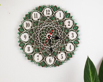 Reloj en capas Mandala 40 x 40 cm Mandala Wall Art hecho de madera, Boho Boho, Decoración en capas, Reloj Mandala Decor, Yoga Wall Art, Goa, Psicodélico