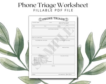 Telephone Triage Nurse Worksheet, Fillable PDF, Clinic Nurse Phone Triage Template, Downloadable PDF