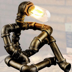 Steampunk Metal Pipe Robot Desk Lamp, Industrial Water Pipe Table Lamp