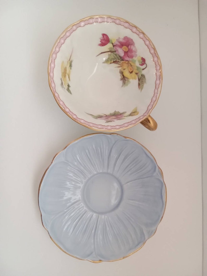 Shelley Oleander Begonia Vintage Tea Cup & Saucer Mint Green and Baby