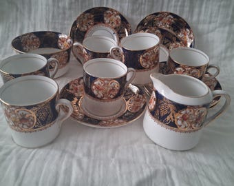 Vintage set of 6 Espresso tea cups Salisbury  by Lawley's  of recent street London  Imari rare find milk jug sugar bowl