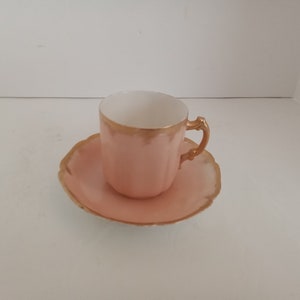 H & C co Limoges  France peach and gold white small tea cup and saucer
