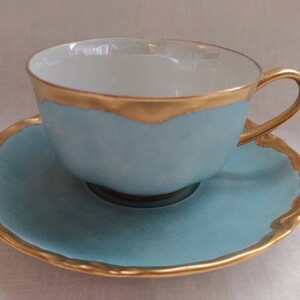 Vintage Bavaria Germany sea blue  and gold tea cup and saucer
