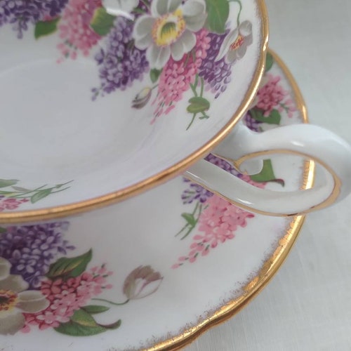 Vintage Taylor and shops Kent bone china flowers gold trim 1950s tea cup and saucer