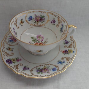 FRANCONIA K & A Krautheim Selb Bavaria  Dresden-style Flowers vintage tea cup and saucer