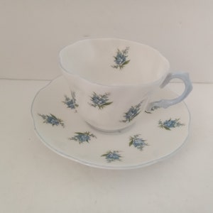 Rosina Bone China Made in England, Vintage blue  flowers teacup and saucer