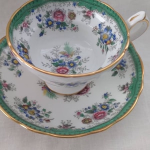 Vintage Hammersley 1960s green floral bone china tea cup and saucer