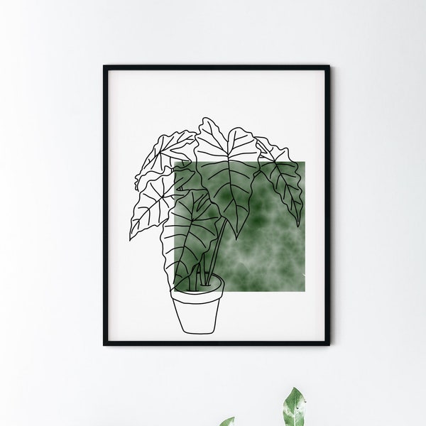 Printable Alocasia Polly Line Art DIGITAL DOWNLOAD Minimalist Wall Art Abstract Botanical Line Drawing Boho Art