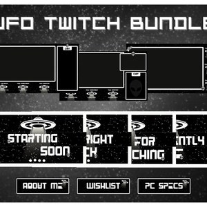 Black & White UFO Alien Twitch Package | Animated Scenes, Static Stream Overlays and Panels | Twitch Bundle in English
