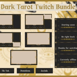Esotericism / Witchcraft / Mystic / Gold Tarot Twitch Package Dark Version. Animated Scenes, Static Stream Overlays and Panels in English