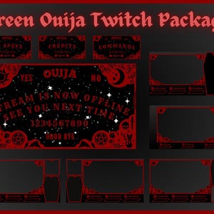 Red & Black Ouija Board Mystic Goth Vibes Twitch Package | Animated Scenes, Static Stream Overlays and Panels | Twitch Bundle in English