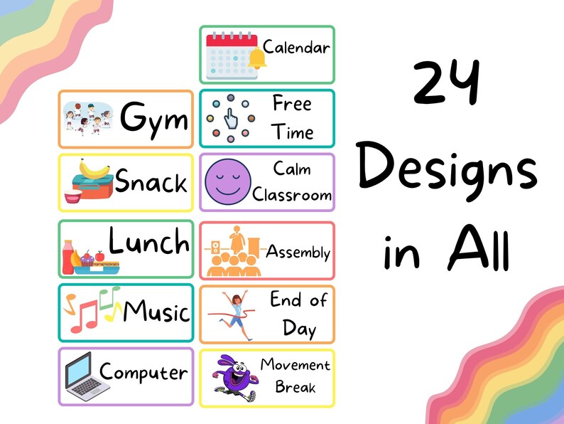 Rainbow Themed Daily Schedule Cards Classroom Schedule Signs Etsy