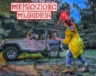 Jogo de festa de mistério e assassinato com dinossauros dos anos 90 para 10 adultos (download instantâneo)