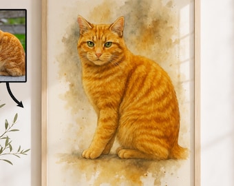 Retrato conmemorativo de gato en acuarela personalizado, regalo para amantes de los gatos, retrato personalizado de gato a partir de una foto, dibujo de retrato conmemorativo de mascota