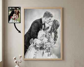 Couples Portrait Pencil Sketch 1st Anniversary Gift For Husband 1 Year Paper Anniversary Gift Wedding Anniversary Gift For Couple Gift Ideas