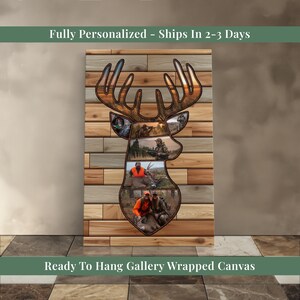 Recuerdos de caza de ciervos Regalo único y personalizado para papá Collage de fotos de cazador de ciervos Impresión en lienzo Regalo para esposo Regalo de cumpleaños para novio