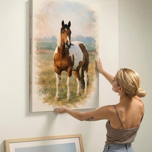 These unique horse gifts for women feature a beautifully crafted custom horse painting, thoughtfully created as meaningful memorial gifts for horse lovers. Designed for those who cherish the equestrian lifestyle, this artwork makes a timeless equestrian gift that captures the strength, grace, and spirit of a beloved horse. Displayed as an elegant horse art print, it adds warmth and character to any space while honoring a special bond.
