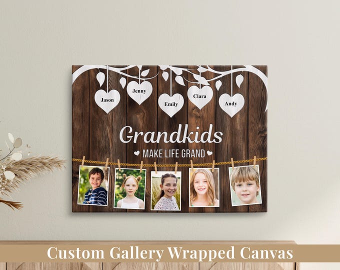 Personalized Photo Collage Gift For Grandparents Birthday Customize Gifts For Grandma Rustic Decor Family Canvas Print Family Picture Frame