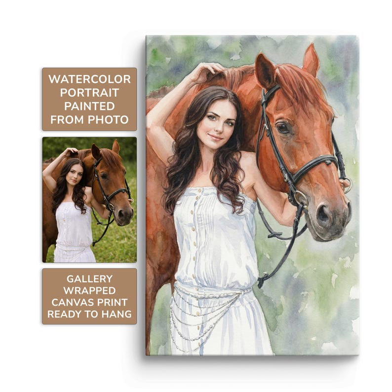 These unique horse gifts for women feature a beautifully detailed custom horse memorial watercolor painting portrait, created to honor the grace and spirit of a beloved horse. Thoughtfully designed as meaningful memorial gifts for horse lovers, this artwork makes a timeless equestrian gift that celebrates a deep and lasting bond. Printed as an elegant horse art print, it adds a heartfelt touch to any space while preserving cherished memories.