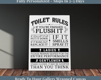 Bathroom Rules Canvas Wall Decor For Bathroom Sign Art For Home Toilet Rules Sign Vintage Style Wall Art Gallery Wrapped Canvas Print Art