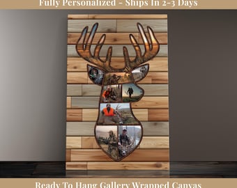 Collage fotográfico de ciervos, lienzo impreso, recuerdos de caza, arte de pared, decoración rústica, estilo cabaña, exhibición de cabaña, silueta de ciervo, regalo de caza para cazador