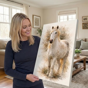These unique horse gifts for women feature a beautifully crafted custom horse painting, thoughtfully created as meaningful memorial gifts for horse lovers. Designed for those who cherish the equestrian lifestyle, this artwork makes a timeless equestrian gift that captures the strength, grace, and spirit of a beloved horse. Displayed as an elegant horse art print, it adds warmth and character to any space while honoring a special bond.