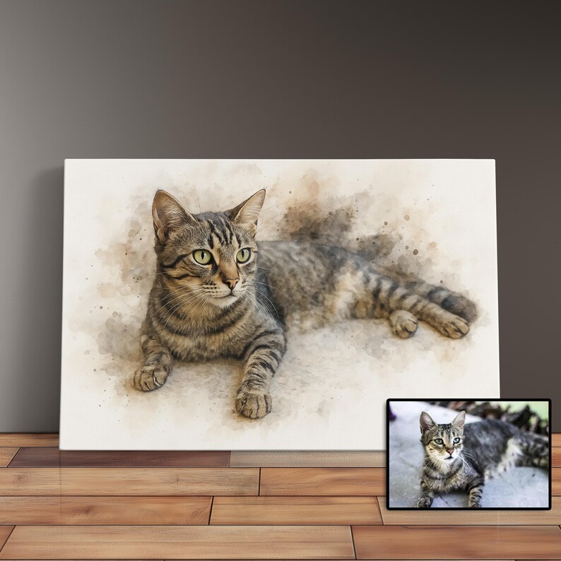 Custom Watercolor Cat Painting Memorial Pet Portrait Gift For Cat Lovers Custom Cat Portrait From Photo Pet Remembrance Portrait Cat Drawing