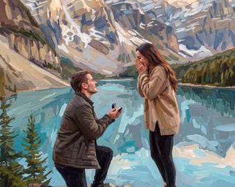 Engagement Gifts for Couple, Engagement Present for Him | Custom Couple Portrait Painting From Photo | Proposal Gift, Newly Engaged Gift