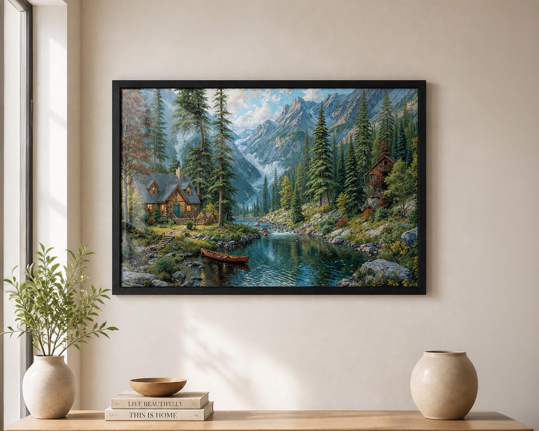 Outdoor Rustic Wall Art Nature Inspired Mountain Scene Forest View Lake ...