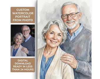 Retrato personalizado en acuarela a partir de una foto conmemorativa. Regalos de condolencia por la pérdida de un ser querido. Regalos románticos personalizados para parejas.