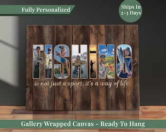 Personalized Fisherman Gift For Husband Birthday Bass Fishing Photo Collage Canvas Print Fishing Dad Gift Idea Photo Gift For Boyfriend Bday
