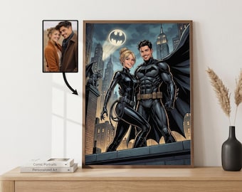 Custom Comic Book Couples Superhero Portrait Birthday Or Anniversary Gift For Him Cartoon Portrait Boyfriend Birthday Gifts For Husband