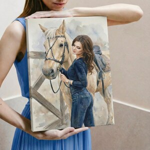 These unique horse gifts for women feature a beautifully crafted custom horse painting, thoughtfully created as meaningful memorial gifts for horse lovers. Designed for those who cherish the equestrian lifestyle, this artwork makes a timeless equestrian gift that captures the strength, grace, and spirit of a beloved horse. Displayed as an elegant horse art print, it adds warmth and character to any space while honoring a special bond.