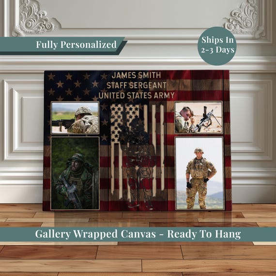 Army Air Force Navy or Marines Military Photo Collage Gift For Proud Mom Custom Canvas Print Picture Collage Gift For Mom or Military Wife