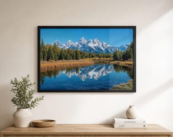 Nature Canvas Print Wall Decoration Living Space Mountain View Outdoor Scene Lake Reflection Grand Teton National Park Landscape Art Jackson