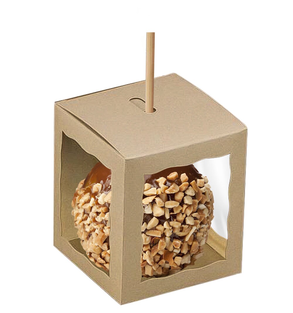 Candy Apple Boxes With Hole 12 Pack 4X4X4 Inch Caramel Apple Boxes With