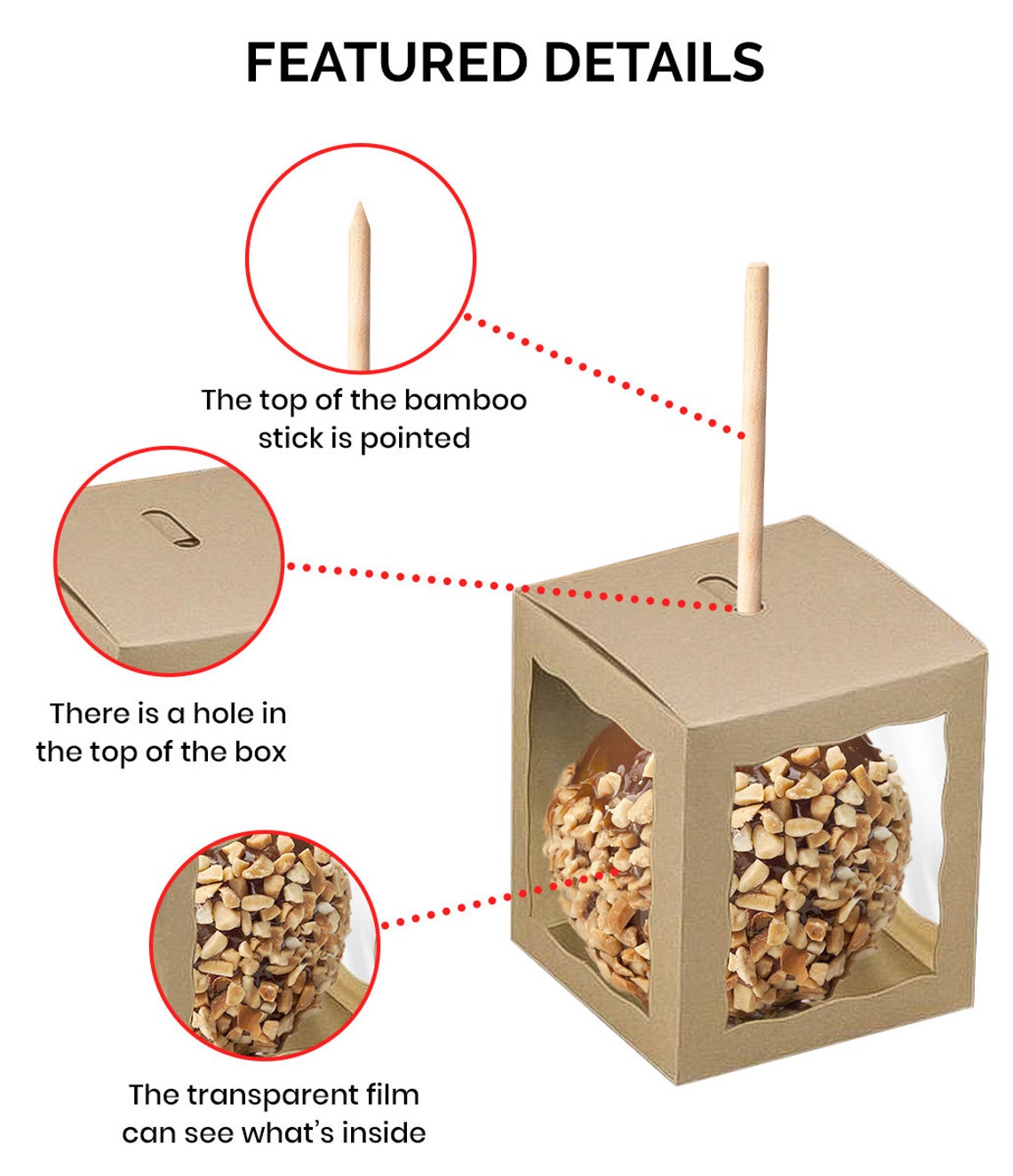 Candy Apple Boxes With Hole 12 Pack 4X4X4 Inch Caramel Apple Boxes With