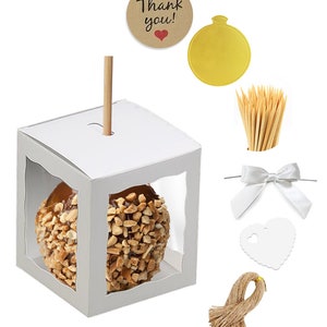 Candy Apple Boxes with Hole | 12 Pack 4X4X4 inch Caramel Apple Boxes with Scalloped Edges Boxes for Party Favors & Treats
