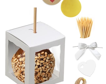 Candy Apple Boxes with Hole | 12 Pack 4X4X4 inch Caramel Apple Boxes with Scalloped Edges Boxes for Party Favors & Treats