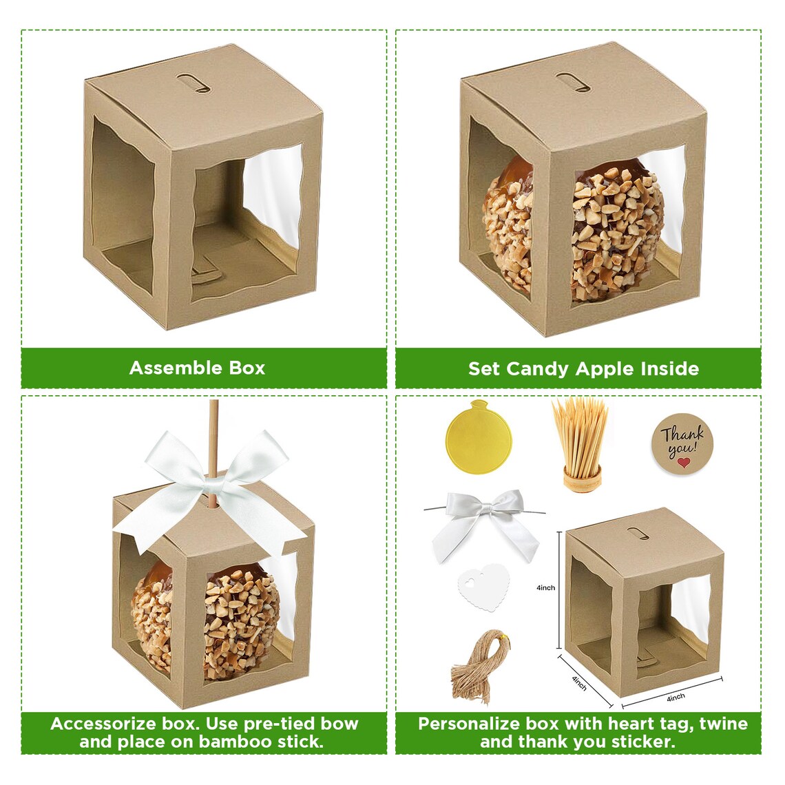 Candy Apple Boxes With Hole 12 Pack 4X4X4 Inch Caramel Apple Boxes With Scalloped Edges Boxes