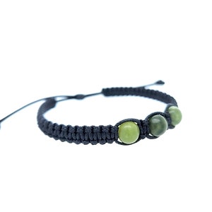 Powerful Manifestation 8H Candle Green Jade braided bracelet Black cord braided bracelet Shamballa Rope bracelet with green stones String image 2