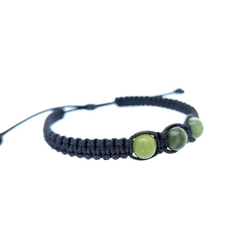 Powerful Manifestation 8H Candle Green Jade braided bracelet Black cord braided bracelet Shamballa Rope bracelet with green stones String image 2