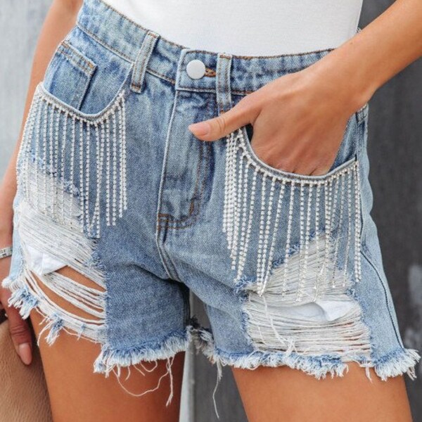 Distressed Fringe Denim Shorts