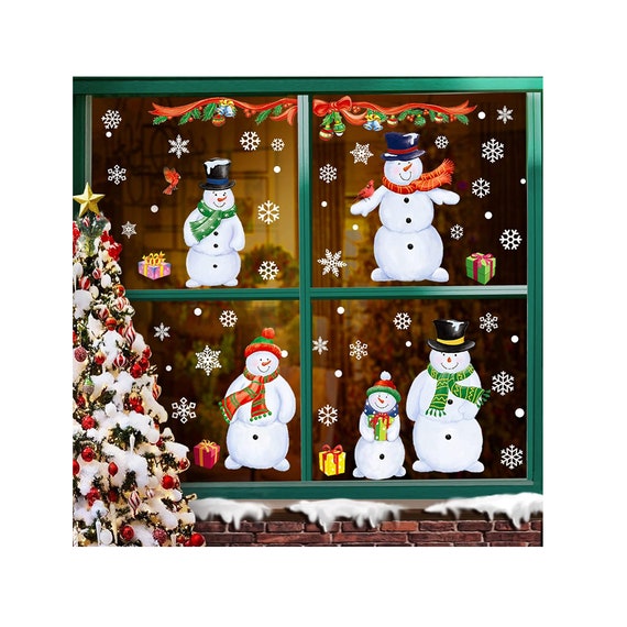 Christmas Windows Clings Christmas Decorations Snowman Window Etsy