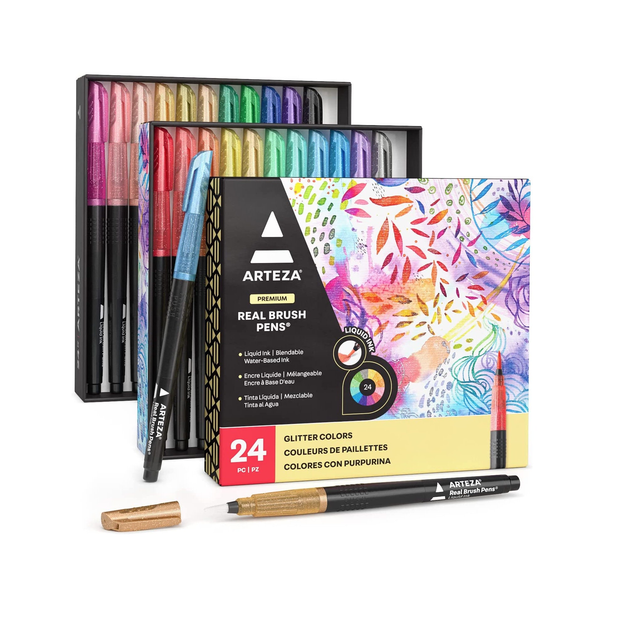 Real Brush Pens With Glitter 24 Colours Blendable Etsy Israel