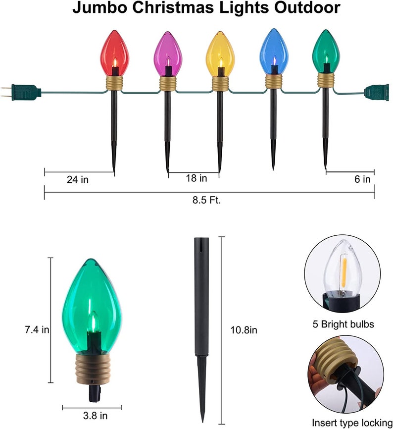 Jumbo C9 Christmas Lights Outdoor Decorations Lawn With Etsy